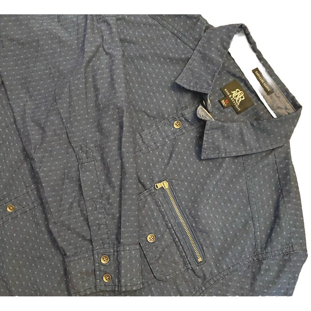 Rock Republic Button Up Roll Long Sleeve Shirt Men's XL Dark Blue Patterned
